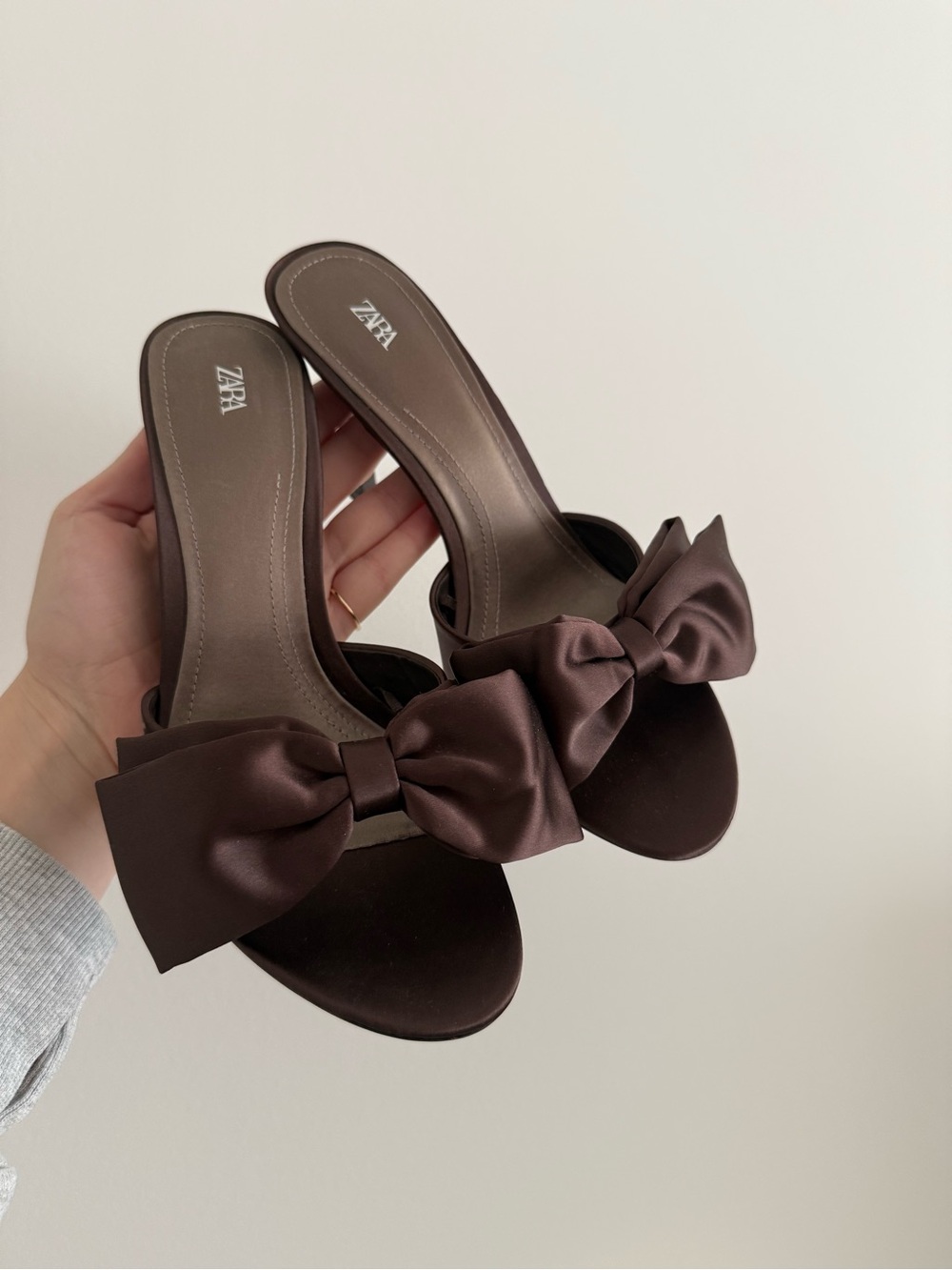 Zara Chocolate Satin Bow High Heels